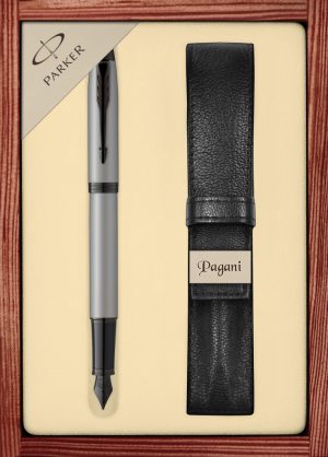 Zestaw pióro wieczne Parker IM Achromatic z etui Pagani w ekskluzywnej drewnianej kasetce