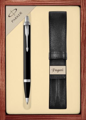 Zestaw długopis Parker IM Core Essential Matte Black CT z etui Pagani w ekskluzywnej drewnianej kasetce