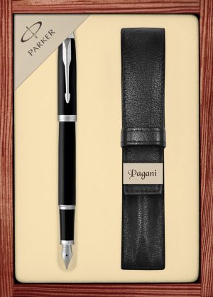 Zestaw pióro wieczne Parker IM Core Essential Matte Black CT z etui Pagani w ekskluzywnej drewnianej kasetce