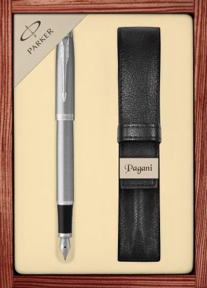 Zestaw pióro wieczne Parker IM Core Essential Stainless Steel CT z etui Pagani w ekskluzywnej drewnianej kasetce