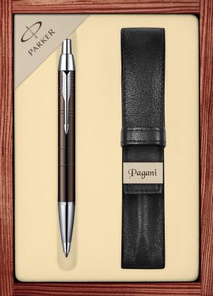 Zestaw długopis Parker IM Premium Brązowy CT z etui Pagani w ekskluzywnej drewnianej kasetce