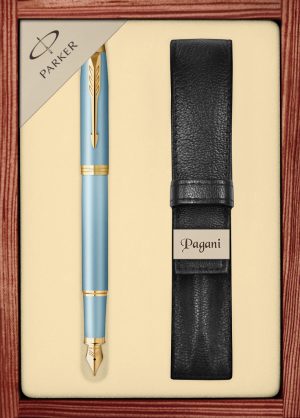 Zestaw pióro wieczne Parker IM Writing Rituals Turquoise Green z etui Pagani w ekskluzywnej drewnianej kasetce
