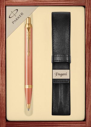 Zestaw długopis Parker IM Writing Rituals Orange z etui Pagani w ekskluzywnej drewnianej kasetce