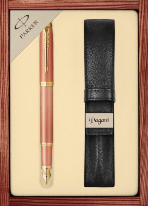 Zestaw pióro wieczne Parker IM Writing Rituals Orange z etui Pagani w ekskluzywnej drewnianej kasetce