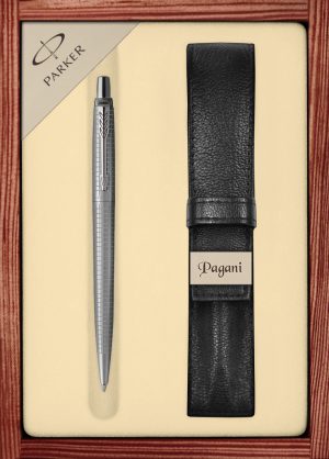 Zestaw długopis Parker Jotter Core 70th Anniversary Stainless Steel CT z etui Pagani w ekskluzywnej kasetce drewnianej