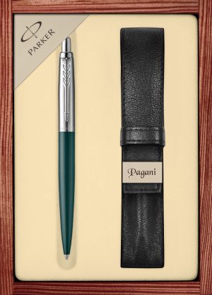 Zestaw długopis Parker Jotter XL Greenwich Matte Green z etui Pagani w ekskluzywnej kasetce drewnianej