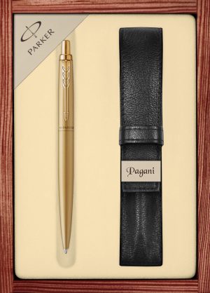 Zestaw długopis Parker Jotter XL Monochrome Gold z etui Pagani w ekskluzywnej kasetce drewnianej