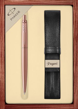 Zestaw długopis Parker Jotter XL Monochrome Pink Gold z etui Pagani w ekskluzywnej kasetce drewnianej