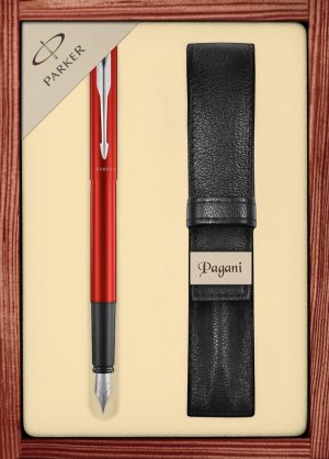 Zestaw pióro wieczne Parker Vector XL Excellent Red CT z etui Pagani w ekskluzywnej kasetce drewnianej
