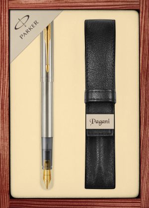 Zestaw pióro wieczne Parker Vector XL Excellent Stalowy GT z etui Pagani w ekskluzywnej kasetce drewnianej