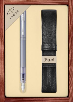 Zestaw pióro wieczne Parker Vector XL Silver Blue z etui Pagani w ekskluzywnej kasetce drewnianej