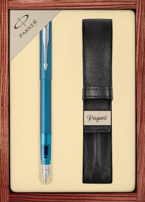 Zestaw pióro wieczne Parker Vector XL Teal z etui Pagani w ekskluzywnej kasetce drewnianej