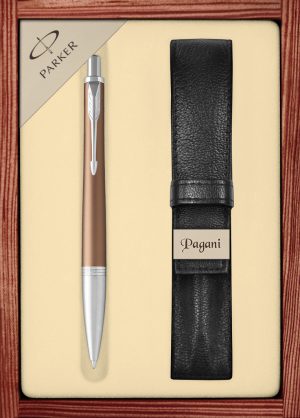 Zestaw długopis Parker Urban Premium Orange CT z etui Pagani w ekskluzywnej kasetce drewnianej