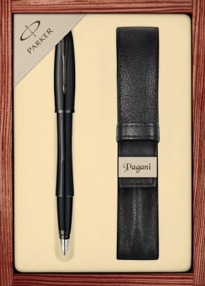 Zestaw pióro wieczne Parker Urban Premium Czarny Mat z etui Pagani w ekskluzywnej kasetce drewnianej