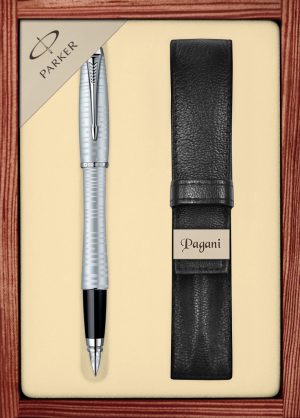 Zestaw pióro wieczne Parker Urban Premium Srebrna Perła CT z etui Pagani w ekskluzywnej kasetce drewnianej